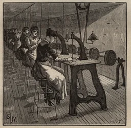 El arte del lapidario: facetado y pulido de diamantes. Grabado de 1885 en "Les arts et metiers illustres" por Adolphe BITARD