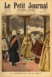 La bendición del Neva, una tradición rusa que tiene lugar en San Petersburgo cada año durante la epifanía. Grabado en "Le petit journal" 3/02/1895. Colección Selva