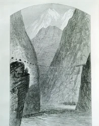 El puente sobre el río Apurímac, grabado. Perú