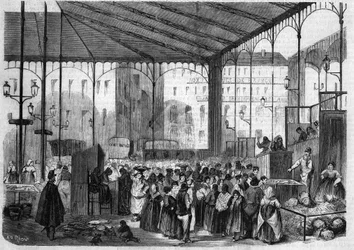 El mercado central de París: el mercado de pescado en 1858.
