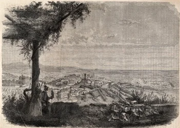 La ciudad de Bérgamo (Bérgamo) alrededor de 1858 - grabado