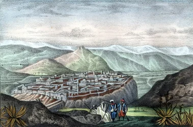 La ciudad de Constantina en Argelia en 1840. En “La Argelia antigua y moderna” por Léon Galibert. Edición italiana en 1846 color