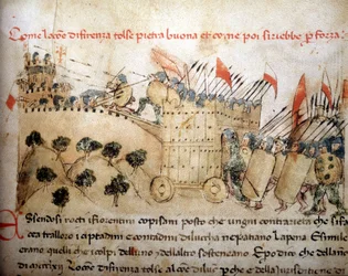 La ciudad de Florencia conquistó Pietrabuona, de la que más tarde se apoderaron los habitantes de Lucca - en las «Croniche del Sercambi», hacia 1400. Archivo Estatal, Lucca.
