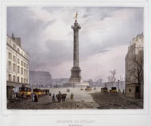 La columna de Julio (Plaza de la Bastilla) vista desde el Boulevard Beaumarchais