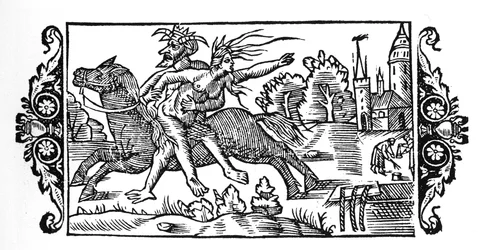 El diablo llevando a una bruja - en "Historia de Gentibus Septentrionalibus" de Olaus Magnus, Roma 1555