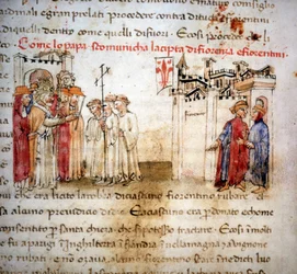 Los excomulgados de Florencia y los florentinos en 1375 - en "Crónicas del Sercambi", circa 1400