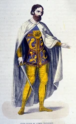 El gran maestre de la Orden Teutónica, una orden de caballería fundada en 1128 y desaparecida en el siglo XVI tras su secularización. Grabado del siglo XIX.