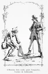 El hombre gris hace rodar, para ganar, la sombra de Schlemihl - en «La maravillosa historia de Peter Schlemihl» de Adelbert von Chamisso