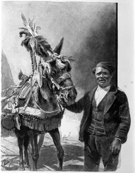 El arnés del burro de los carros sicilianos durante celebraciones tradicionales. Grabado del siglo XIX