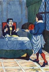 El maestro del hotel sirve un niño a la ogresa. Ilustración para “La bella durmiente”, cuento de Charles Perrault (1628-1703), escritor francés. Imaginario Marcel Vagne, Jarville Nancy, sin fecha (finales del siglo XIX).