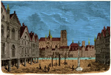 La casa con los pilares o casa del Delfín, antiguo y primer hotel de la ciudad de París en la Edad Media, Grabado siglo XIX