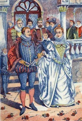 El hijo del rey se casa con Piel de Asno. Ilustración anónima para “Piel de Asno”, cuento de Charles Perrault (1628-1703), escritor francés. Imaginario Marcel Vagne, Jarville Nancy, sin fecha (finales del siglo XIX).