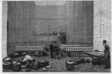 La gran sala de electricidad de la Ópera Garnier donde doscientas baterías de Bunsen permiten proyectar los rayos del sol eléctrico