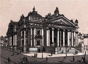 La nueva bolsa en Bruselas, Bélgica en "El Mundo Ilustrado 168 vistas". Sin fecha (finales del siglo XIX).
