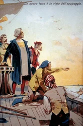 El nuevo mundo ante la tripulación de Cristóbal Colón (1492).