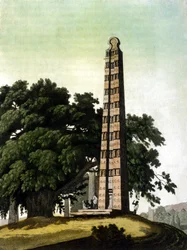 El obelisco de Axum llevado a Roma por los italianos en 1937. Il Costume antico e moderno, Jules Ferrario, Milán 1820.