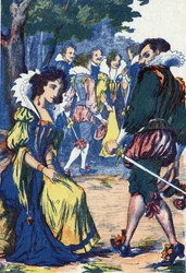 La tontería de la princesa alejó a los cortesanos. Ilustración anónima de “Riquet à la houppe”, cuento de Charles Perrault (1628-1703), escritor francés. Imágenes Marcel Vagne, Jarville Nancy, sin fecha (finales del siglo XIX).