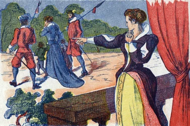 La madre reina encierra a la reina y a sus hijos. Ilustración anónima para "La bella durmiente", cuento de Charles Perrault (1628-1703), escritor francés. Imágenes Marcel Vagne, Jarville Nancy, sin fecha (finales del siglo XIX)