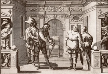 La compañía real de la Comedia Italiana en el teatro del Hotel de Bourgogne, rue Mauconseil en París