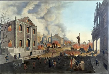 Las ruinas después del Gran Incendio de Nueva York del 16-17 de diciembre