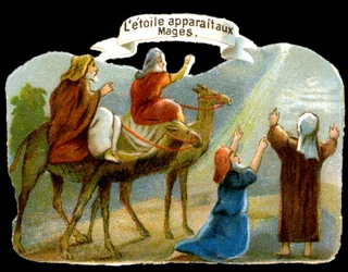 La estrella apareciendo a los Magos para guiarlos hacia Cristo. Cromolitografía del siglo XIX