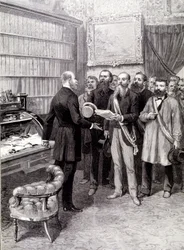 La visita de los delegados obreros al Palais Bourbon (Jules Guesde, Sr. Ferroul, Sr. Baudin y Sr. Thivrier) al Secretario General de la Presidencia: Sr. Martin, durante la manifestación del 1 de mayo