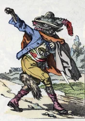 El lobo. Ilustración del cuento “Compere le Loup, Maitre Renard, Comere la Chevre et ses petits biquets” después de una fábula de Jean de la Fontaine. En “Cuentos del hogar para los pequeños”. Grabado anónimo del siglo XIX