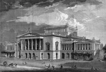Teatro en Leipzig, inicio de la construcción por el arquitecto berlinés Langhaus. En “El universo ilustrado”, el 25/08/1866