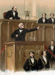 Sólo queda un fallo al comprometer a Adolphe thiers (1797-1877) en el cuerpo legislativo que predice los acontecimientos de 1870, el 3 de mayo de 1866 (Adolphe Thiers hablando en una sala de reuniones del corps lÃ