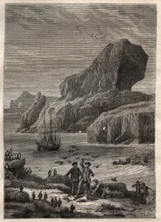 Tercer viaje (1776-1779) del Capitán James Cook (1728-1779): las islas de Kerguelen (archipiélago de Kerguelen, Antártida) - ilustración tomada de “Los Grandes Marineros del siglo XVIII”