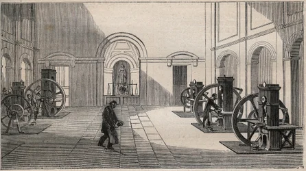 Prensa monetaria Thonnelier en La Monnaie en París - grabado de 1877