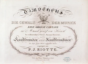 Página del título de la partitura de Timotheus de G F Handel (1812)