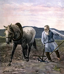 Tolstoy arando. Grabado finales del siglo XIX