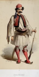 Traje masculino tradicional griego - grabado, finales del siglo XIX