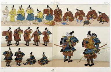 Indumentaria tradicional de los samuráis japoneses - en «The Historical Costume» de Racinet