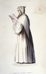 Monje trapense, orden de Císter que observa la regla reformada de La Trapa instituida en 1664 por Rancé. Grabado del siglo XIX.