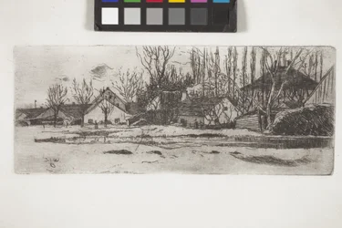 Tümpel Vor Dem Dorf Mit Pappelallee (Piscina frente a un pueblo con una alameda de álamos) (aguafuerte)