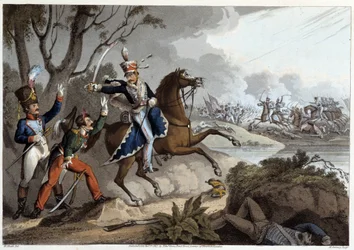 Dos oficiales franceses hechos prisioneros en la Batalla de Albuera - en "Anecdotas históricas, militares y navales..." por Edward Orne