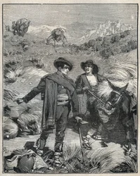 Dos campesinos de la Sierra Almagrera en España descubrieron el depósito de plata de Jaroso en 1838. Grabado de 1885 en “Les arts et metiers illustres” por Adolphe BITARD.