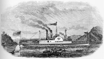 Historia de EE.UU: Barco de vapor - Oregón (grabado)