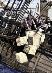 Guerra de Independencia de EE.UU.: revuelta de los colonos americanos (de origen británico) contra los impuestos impuestos por el Parlamento inglés sobre el té y otros alimentos. Se disfrazan de indios y arrojan la carga de té al mar después de entrar en c