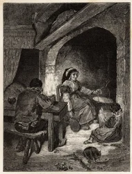 Un hogar de posada en Saint Cernin, grabado para ilustrar un viaje a los volcanes del centro de Francia en 1864, en 