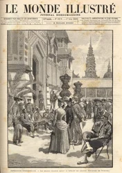 Exposición Universal 1889 - Soldados indígenas frente al Pabellón Colonial (Esplanade des Invalides). Portada de "Le Monde Illustré" del 01/06/1889.