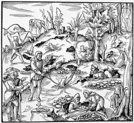 Uso del cubo mágico para buscar los tesoros de la tierra - en «El libro de las minas» de Agricola