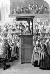 Concilio Vaticano I. el secretario del Concilio proclamando la constitución de la fe. 1870