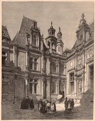 Vista desde el interior del patio del Hotel Escoville en Caen en 1860, Francia