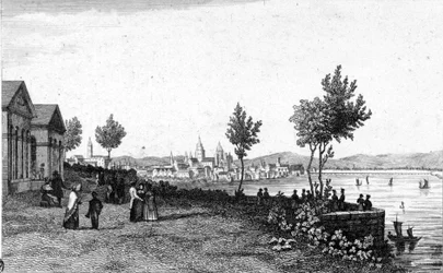 Vista de Maguncia en Alemania y el Rin alrededor de 1830