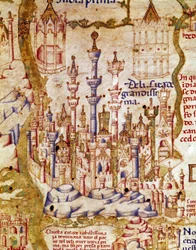 Vista de Nueva Delhi en India. Detalle del mapa mundi de fray Mauro camaldulense