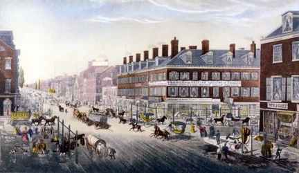 Vista de Nueva York: Broadway. Grabado de 1840.