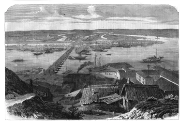 Vista de Nizhny Novgorod, ciudad de Rusia. Grabado en “L